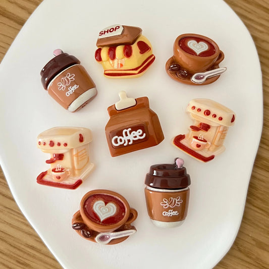 Conjunto de mini ímanes decorativos com tema de cafeteria e café