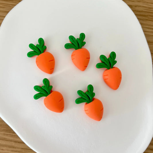 Conjunto de mini ímanes decorativos em forma de cenoura sobre prato branco
