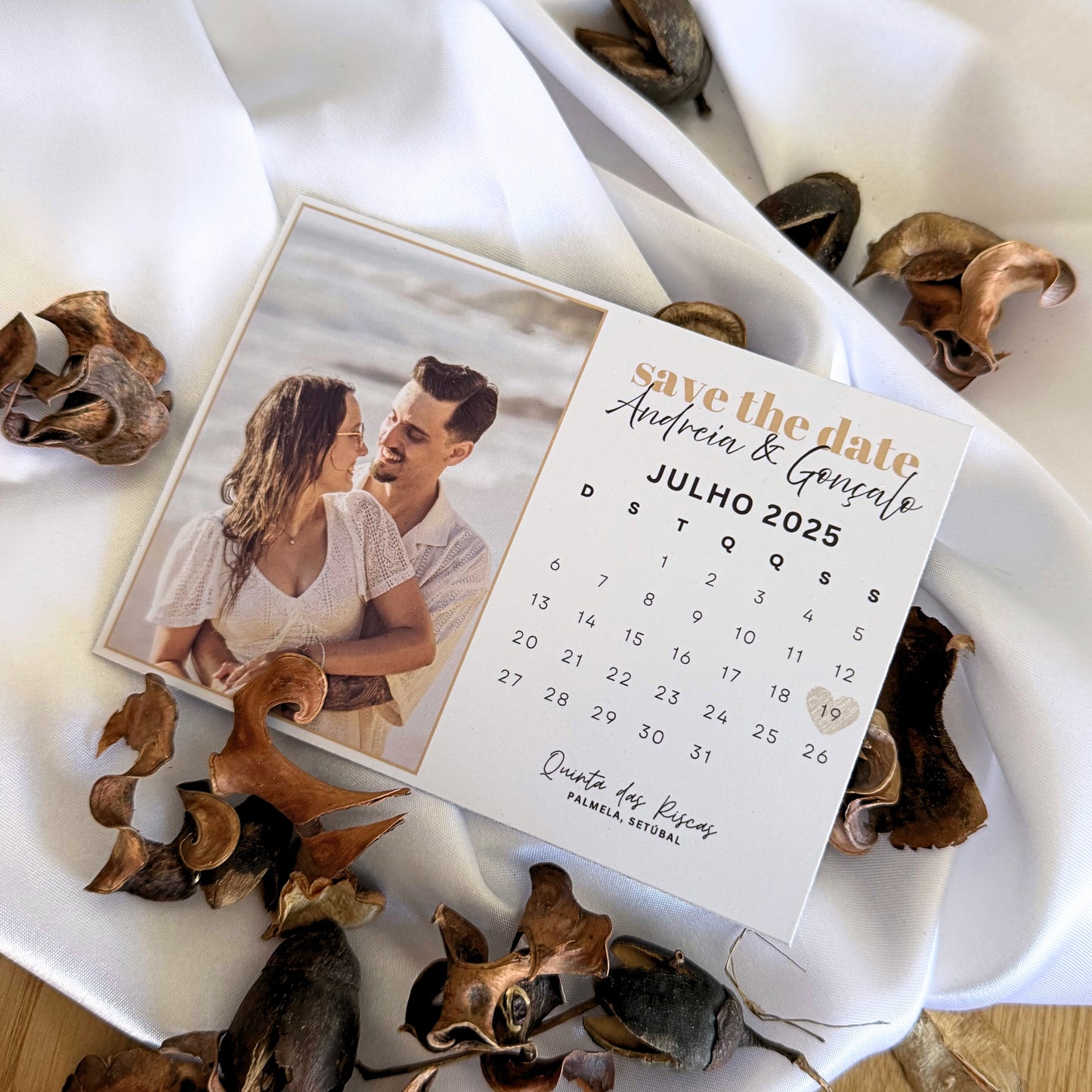 Íman Save the Date Calendário personalizado com fotografia de casal e data do casamento