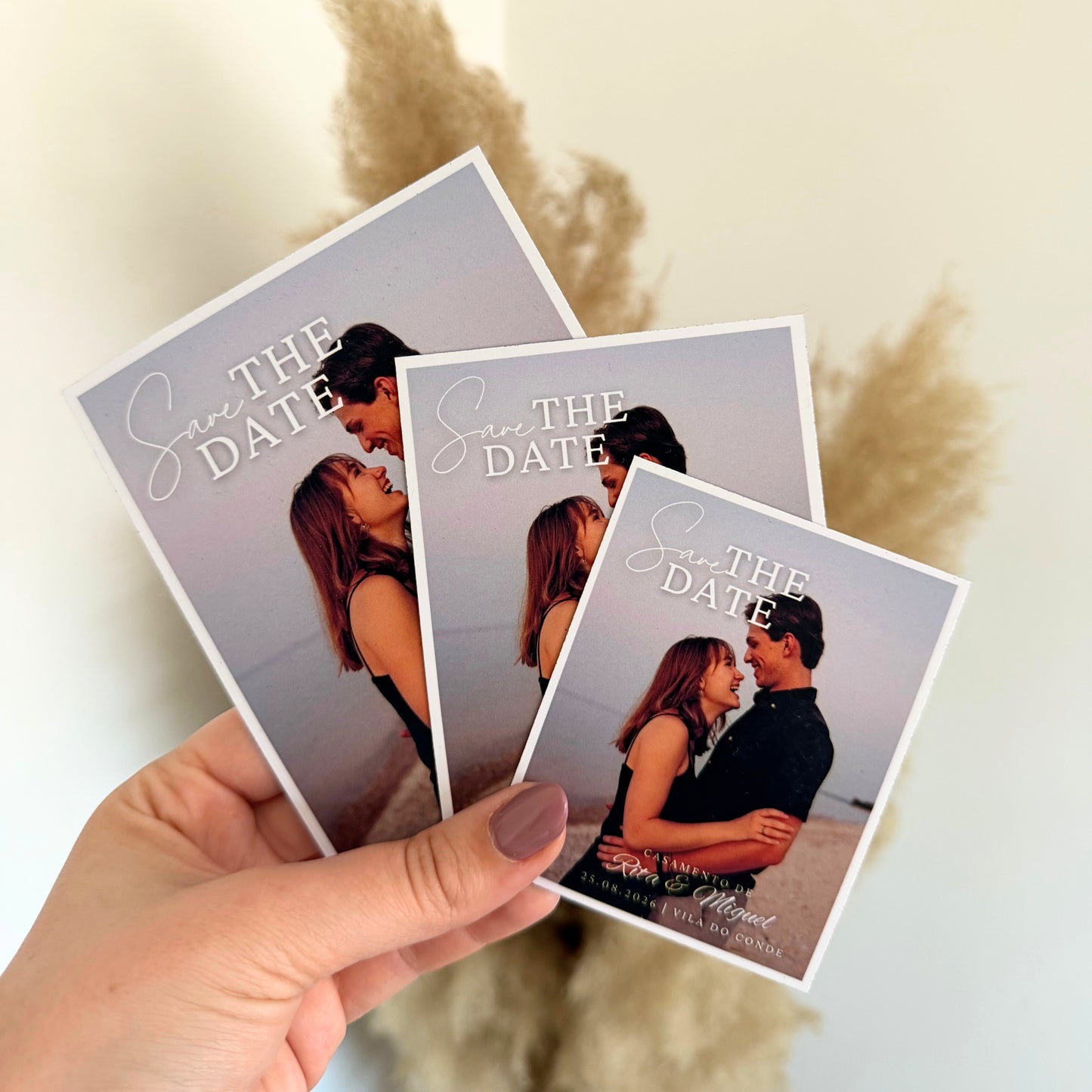 Ímanes Save the Date Moldura personalizados com fotografia de casal junto ao mar